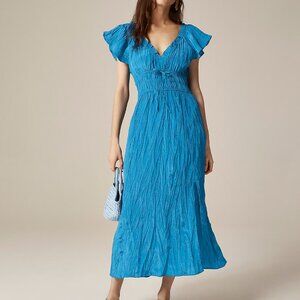 NWT J.Crew Palermo Blue Crinkle V-Neck A-Line Dress Size M Petit